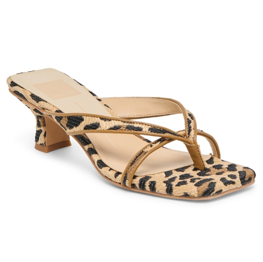 Dolce Vita Brevel Heels Dk Woven Leopard Printed Raffia Size 8 / 8.5